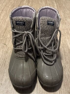 Sperry Light Gray and Lavender Lace-Up Duck Boots